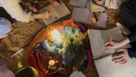 Girls writing songs together
