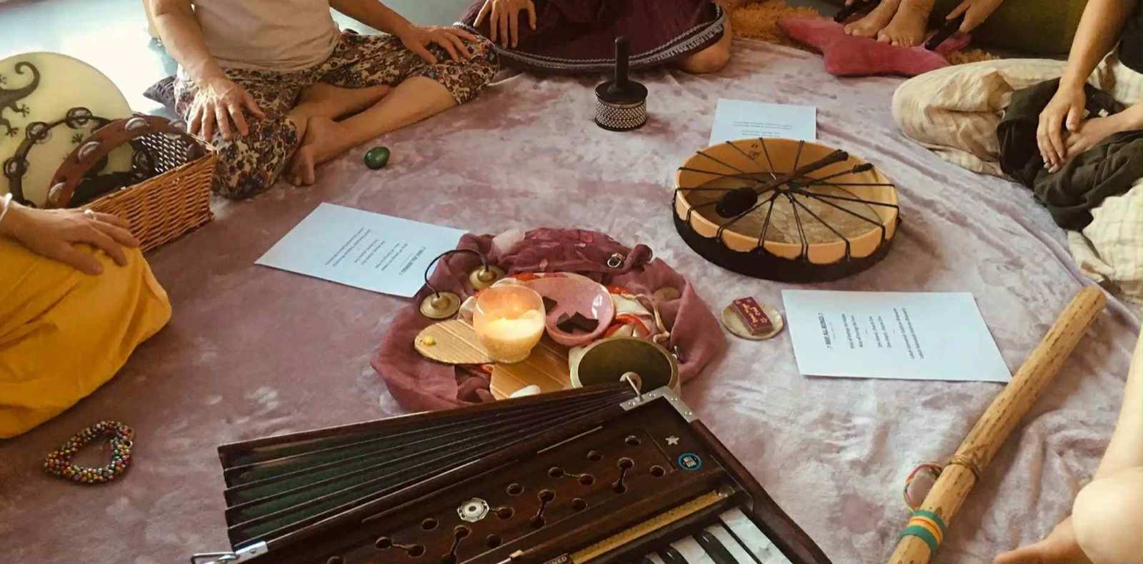 Women's singing circle altar with instruments